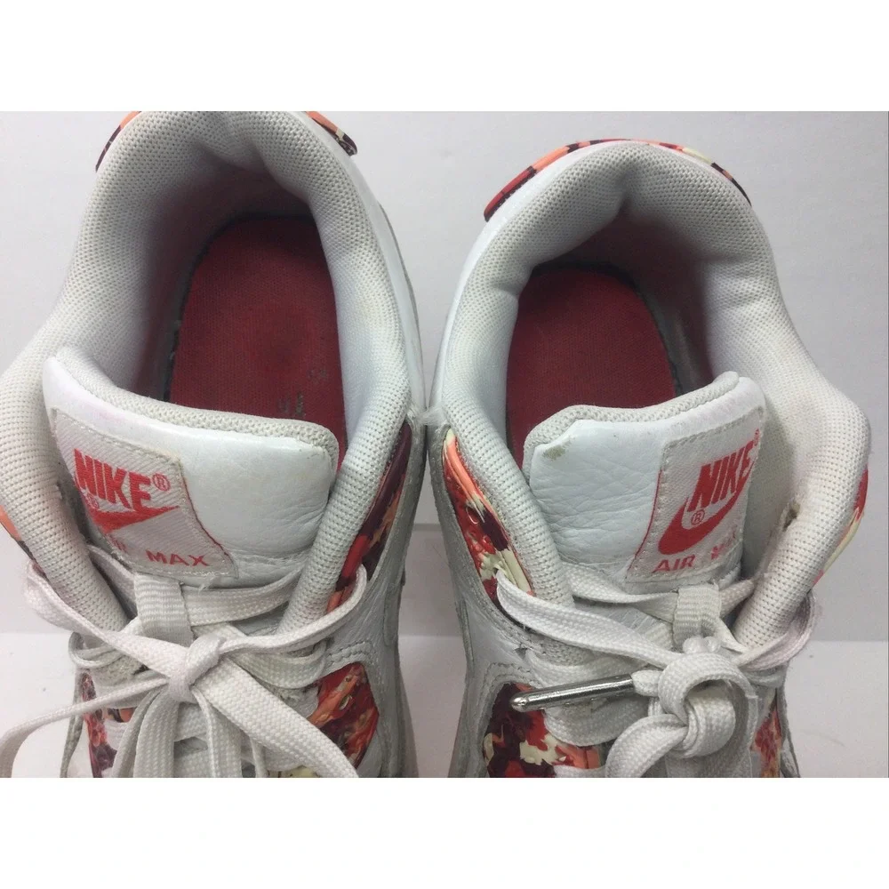 Nike Air Max 90 London Eton 813150-100 Womens Size 7 White & Red Leather Shoes